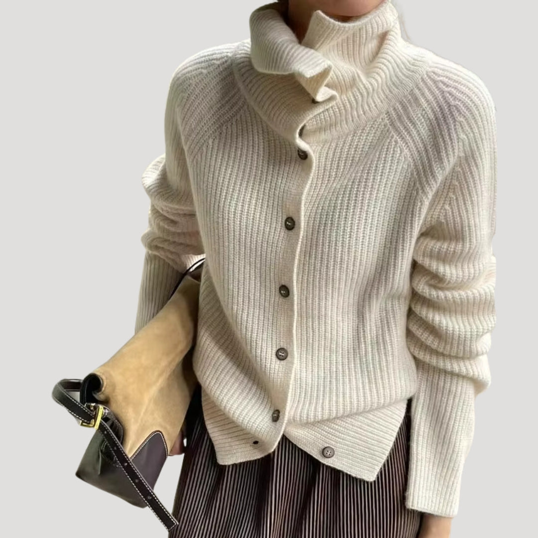 Women's Chunky Knit Long-Sleeved Cardigan with Buttons