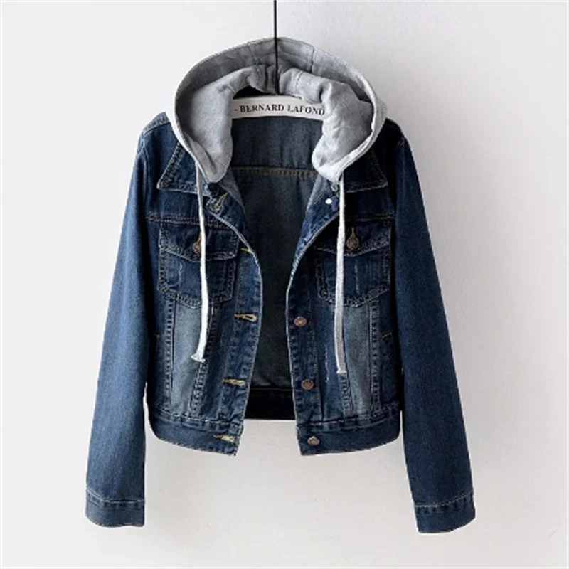 Women's Denim Jacket With Detachable Hood Trendy