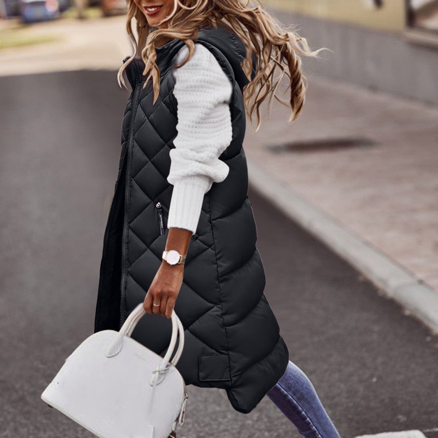 Women's Long Winter Vest Hooded Parka