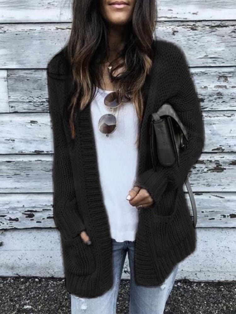 Women's Long-Sleeved Knitted Cardigan with Pockets