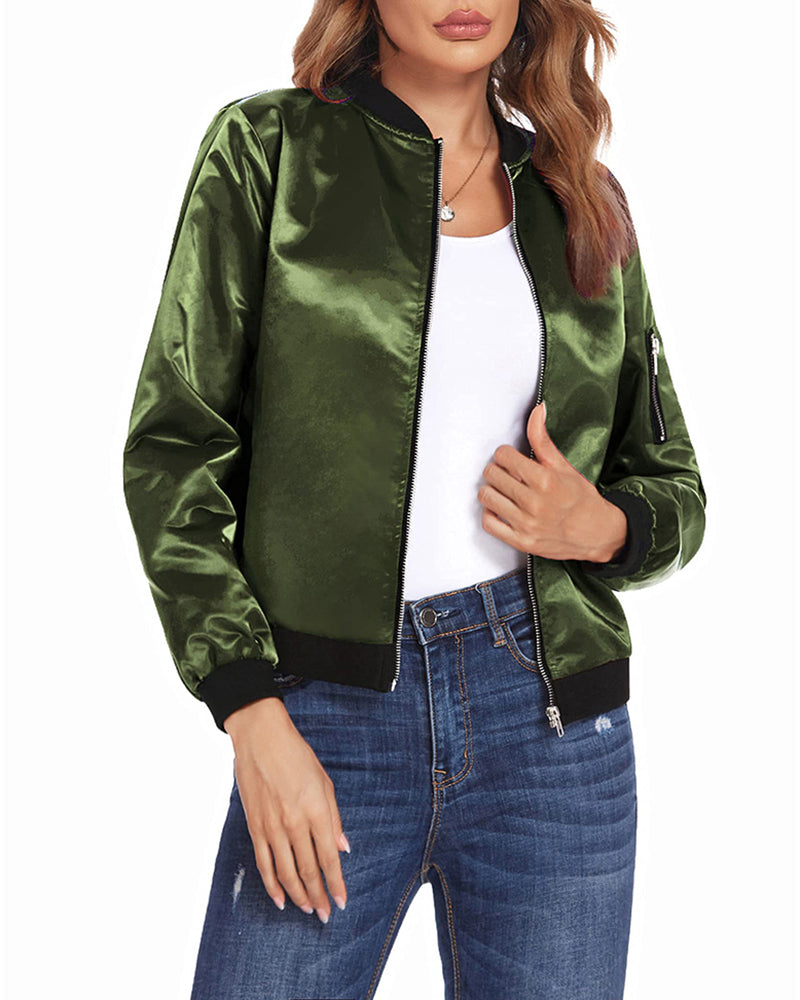 Modern Women's Bomber Jacket with Pockets Zipper
