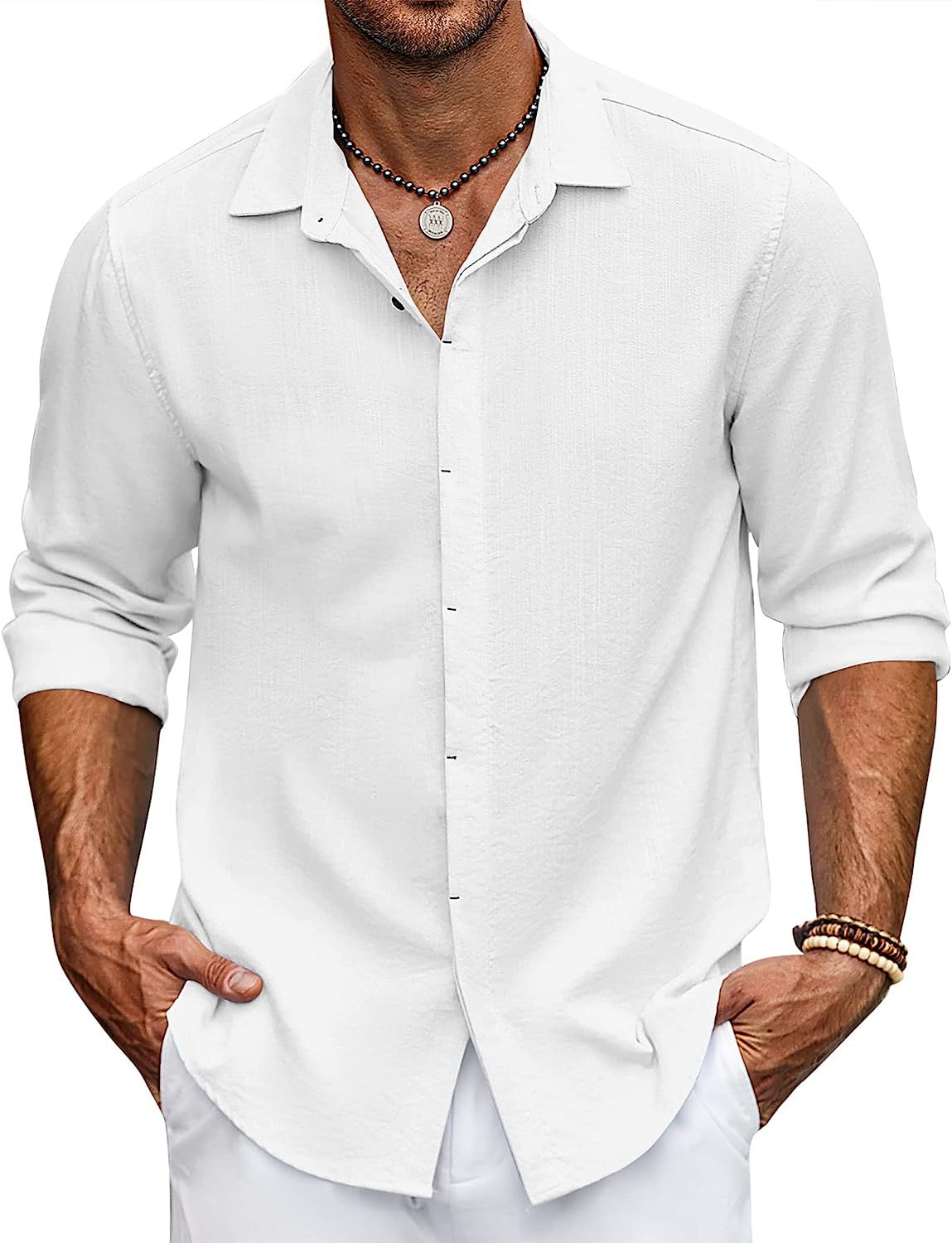 Men's Long-Sleeve Shirt Loose Modern Button Placket