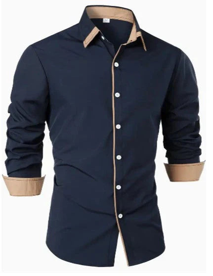Elegant Long-Sleeved Shirt with Contrast Collar – Stylish for Occasions