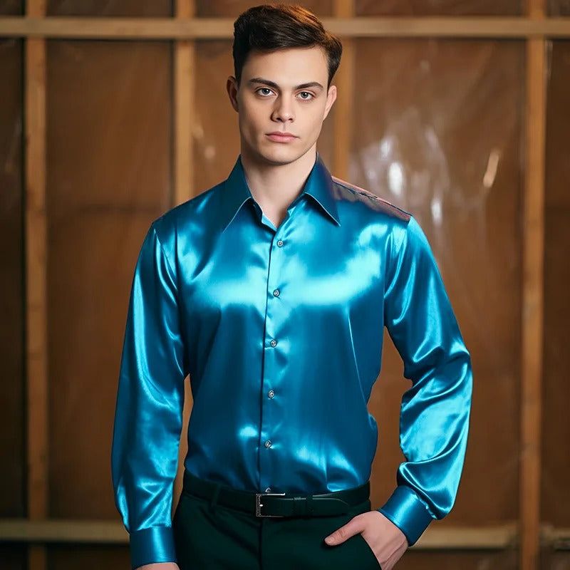 Men's Slim Fit Shiny Long Sleeve Shirt
