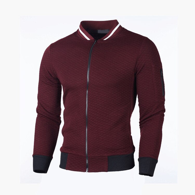 Men's long-sleeve waffle-pattern zip-up sweatshirt → Men's long-sleeve waffle-design zip-up jacket