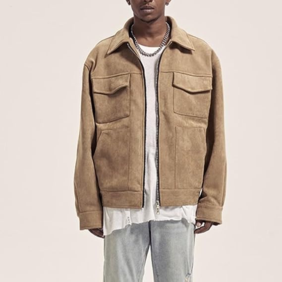 Men's Cargo Jacket Zipper Pockets Autumn