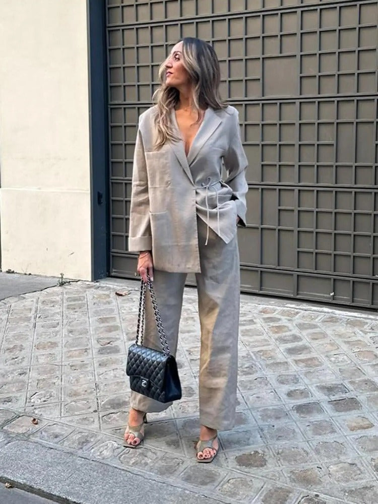 Große Größen Damen Anzug mit Hosen und Gürtel - IdealeKleiden