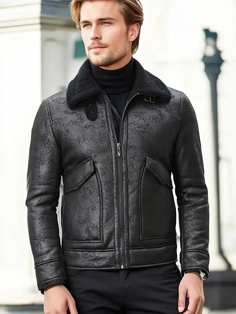 Men's Leather Jacket Warm Fleece Lined