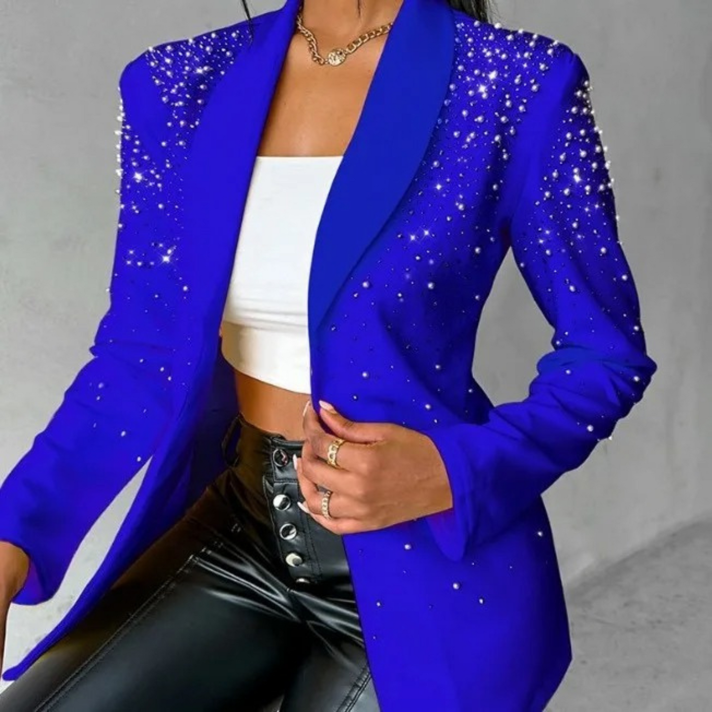 Elegant women's blazer with pearl embroidery