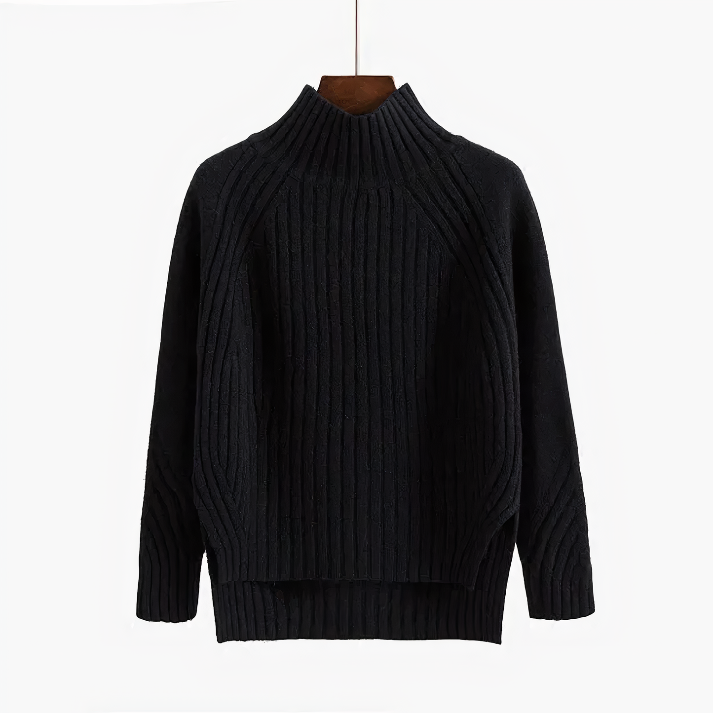 Stylish Ribbed Knit High Neck Sweater
