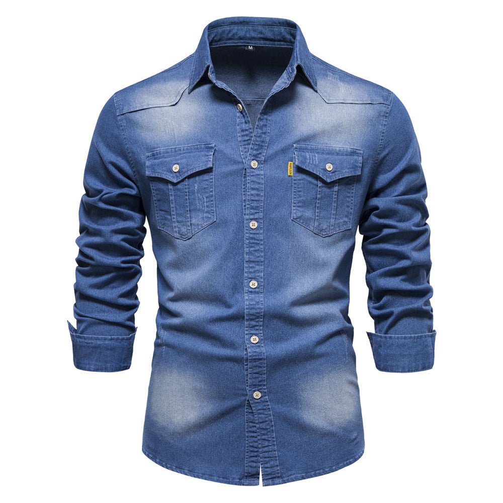 Men's Slim Fit Long Sleeve Denim Shirt Buttons