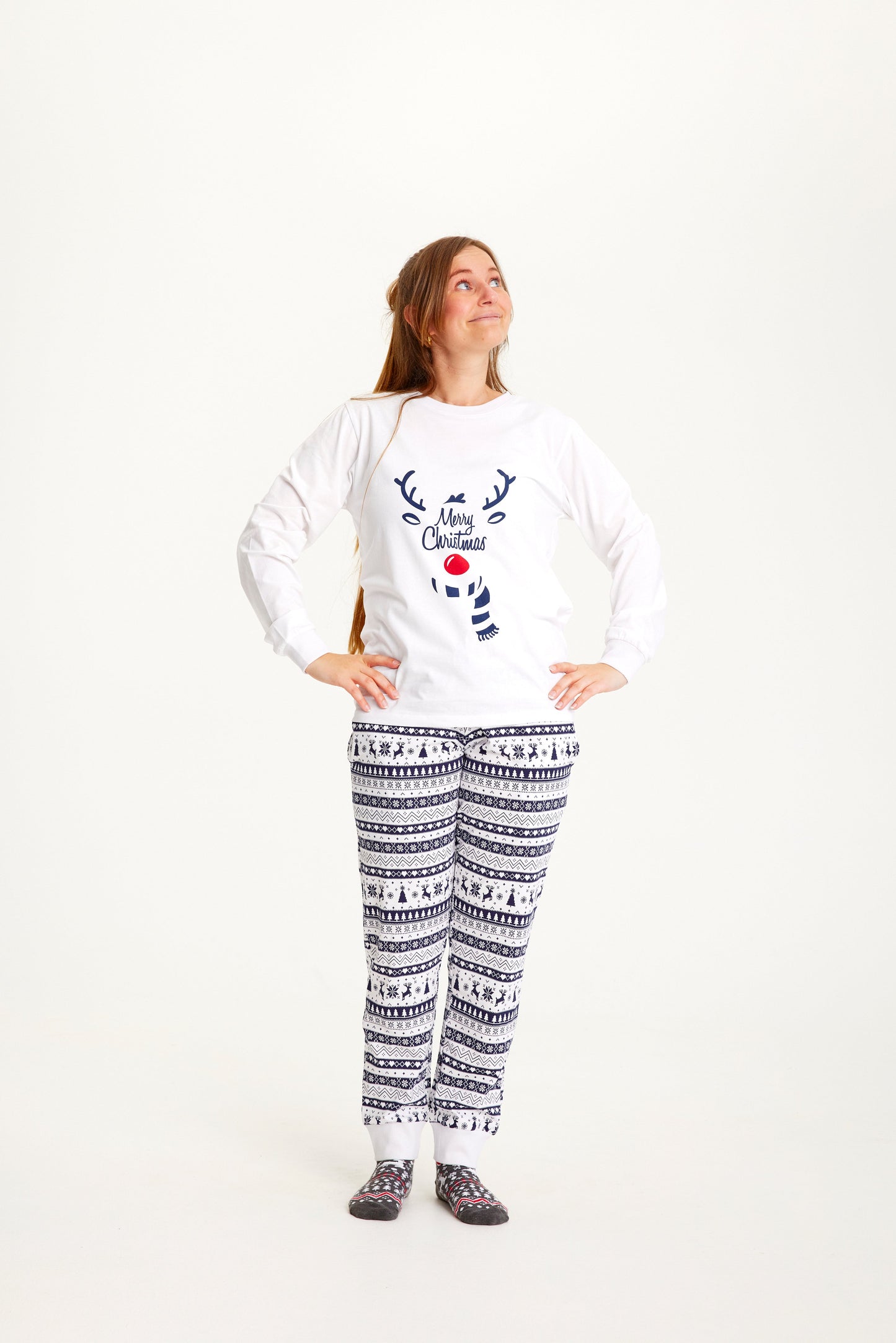 Weihnachtsschlafanzug Blau Damen Süß - IdealeKleiden