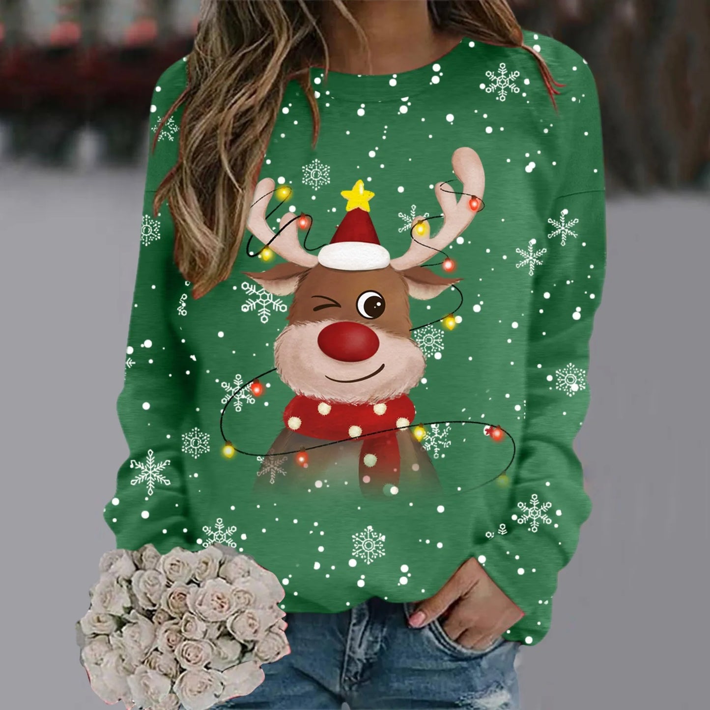 Women's Soft Christmas Jumper 3D Reindeer Design