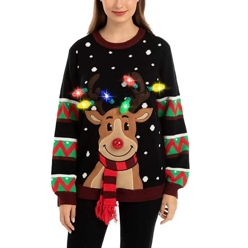 Women's Christmas Jumper LED Lights Reindeer Design