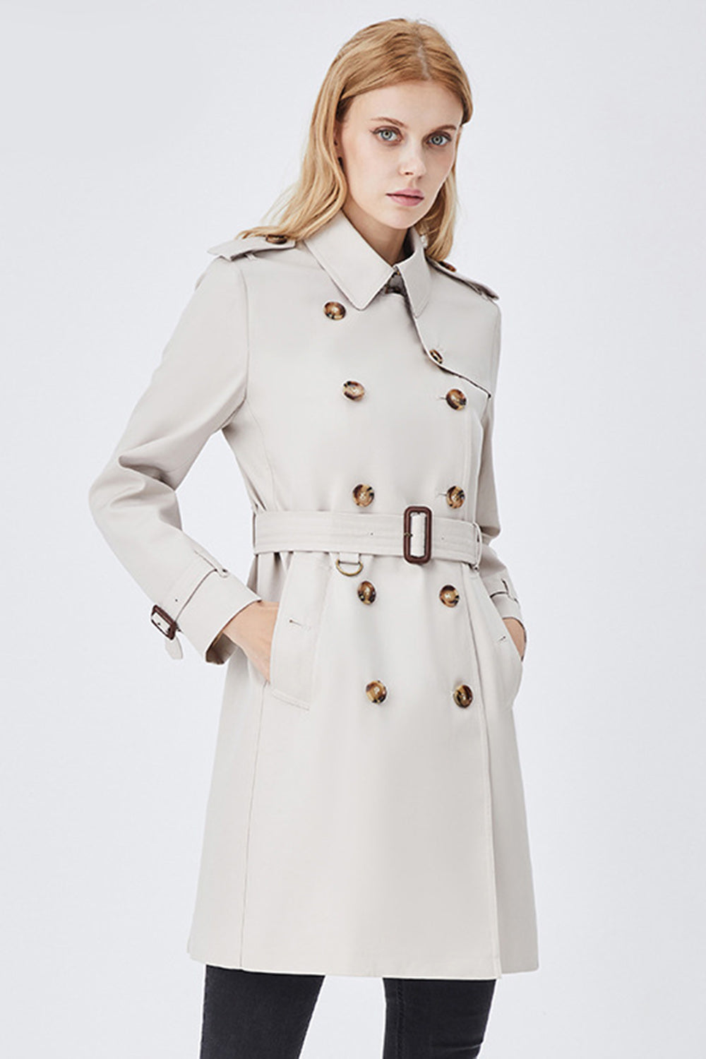 Women's Coat Long Elegant with Belt