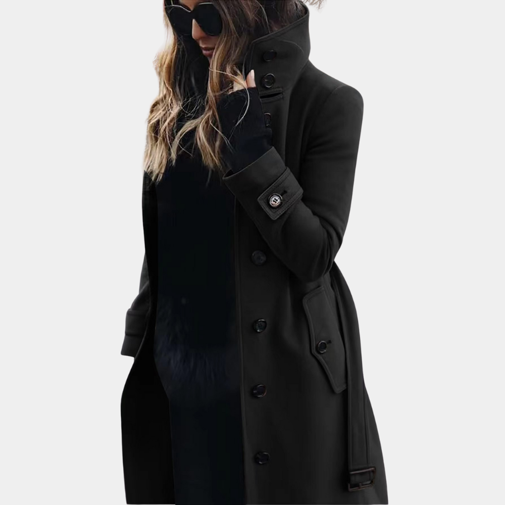 Elegant Women's Winter Coat Double-Breasted Belt