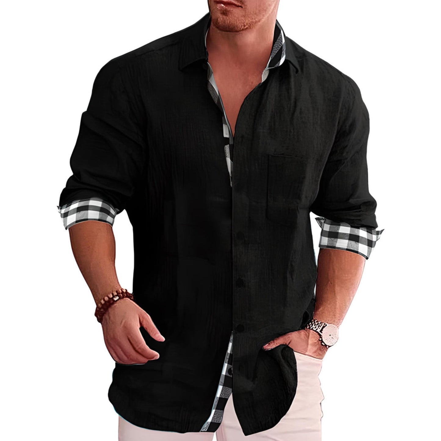 Light long-sleeve shirt with button placket and collar