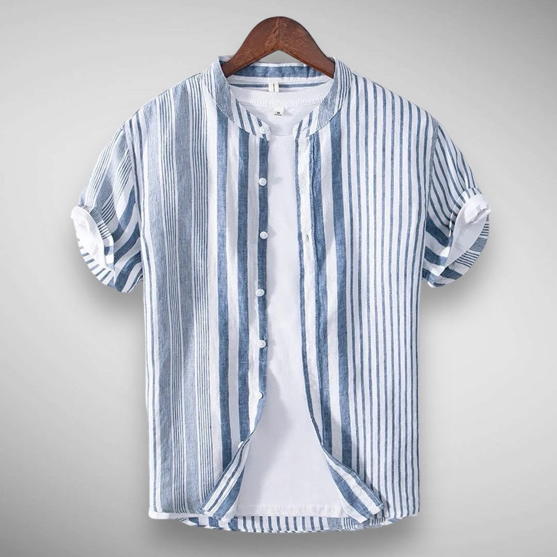 Linen Short-Sleeved Striped Shirt