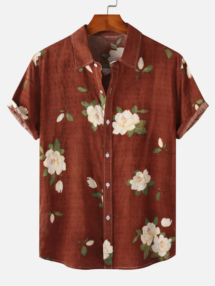 Men's Floral Short Sleeve Button-Up Shirt