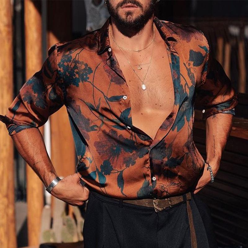 Men's Long Sleeve Hawaiian Button-Down Shirt