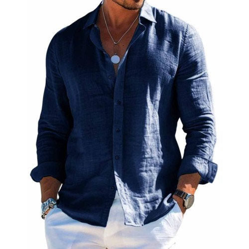 Men's Loose Fit Linen Long Sleeve Shirt