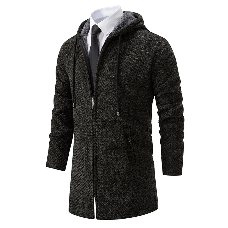 Men's Knitted Cardigan Hooded Jacket Long