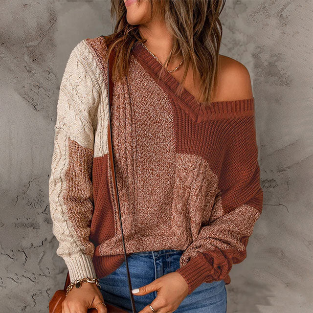 Multicolor Knit Sweater Patchwork Design