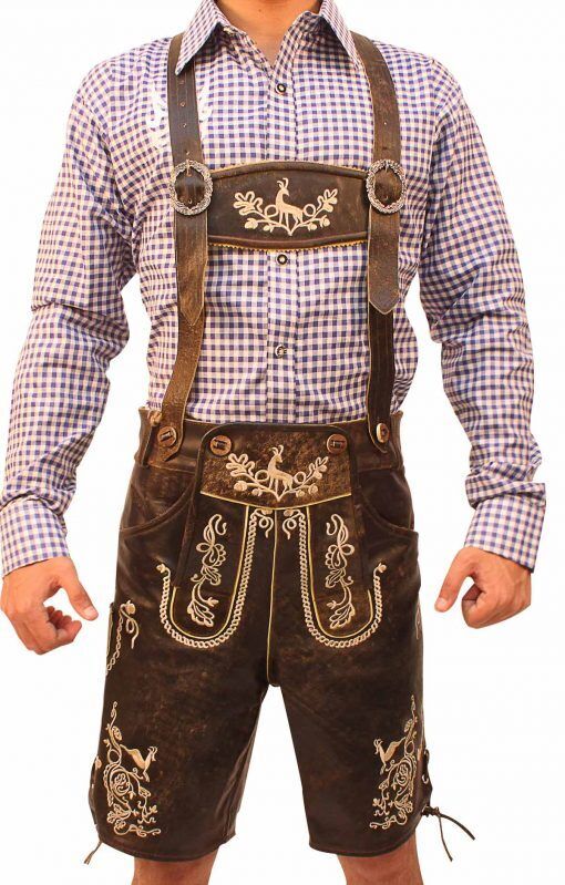 Traditionelle Lederhosen Braun Oktoberfest Outfit Männer - IdealeKleiden