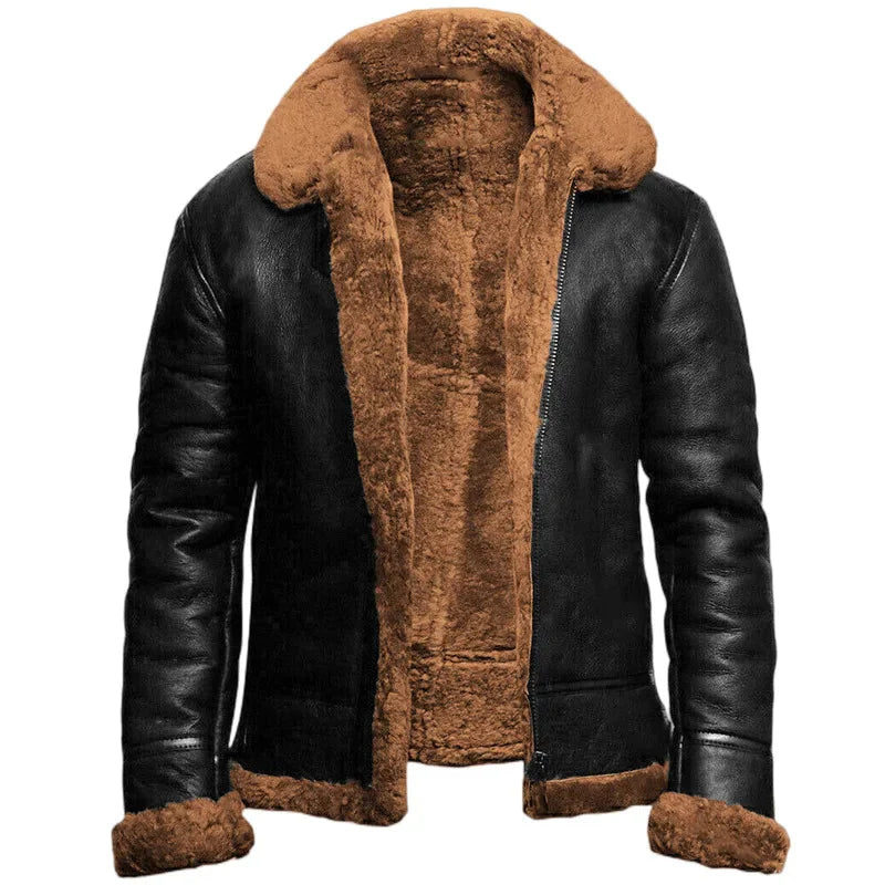 Men's Leather Jacket Warm Lined Zip