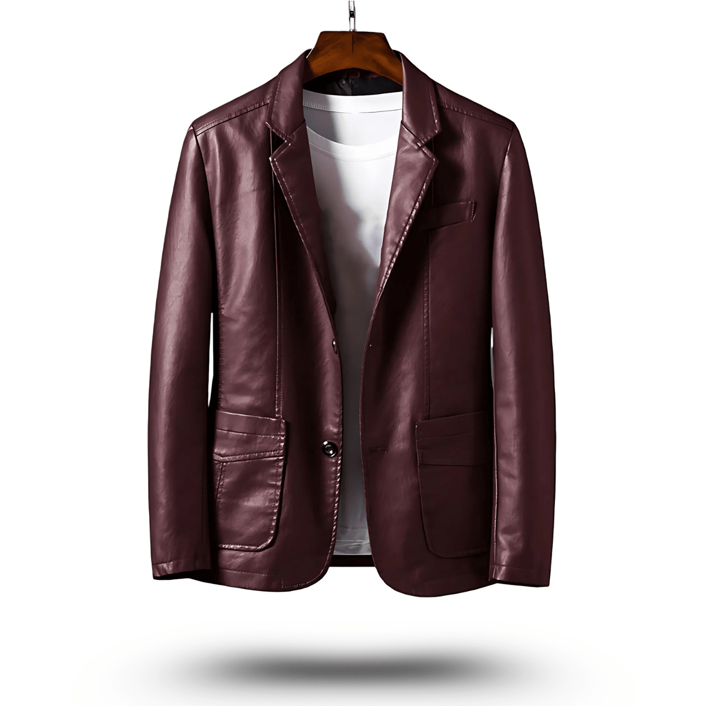 Men's Leather Jacket - Black Faux Leather Lapel Jacket