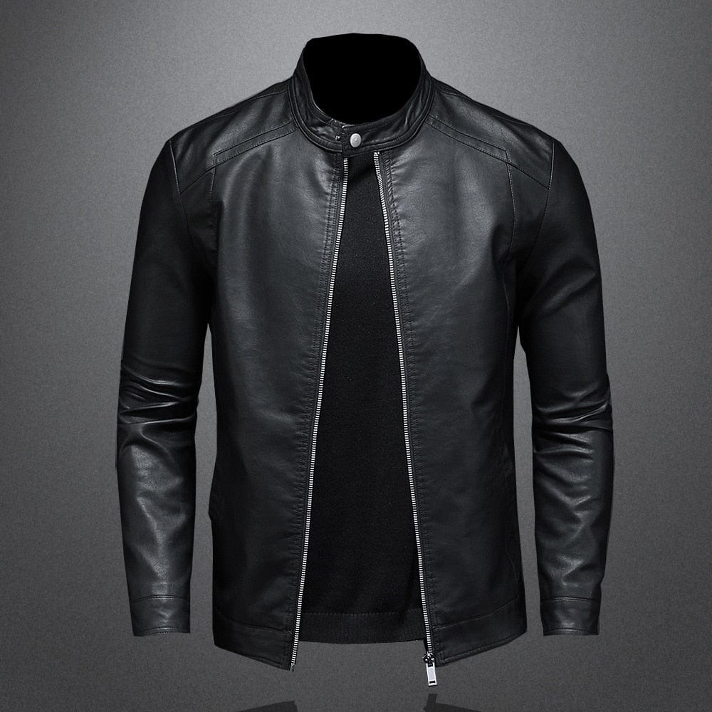 Männer Lederjacke Schwarz Einfach - IdealeKleiden
