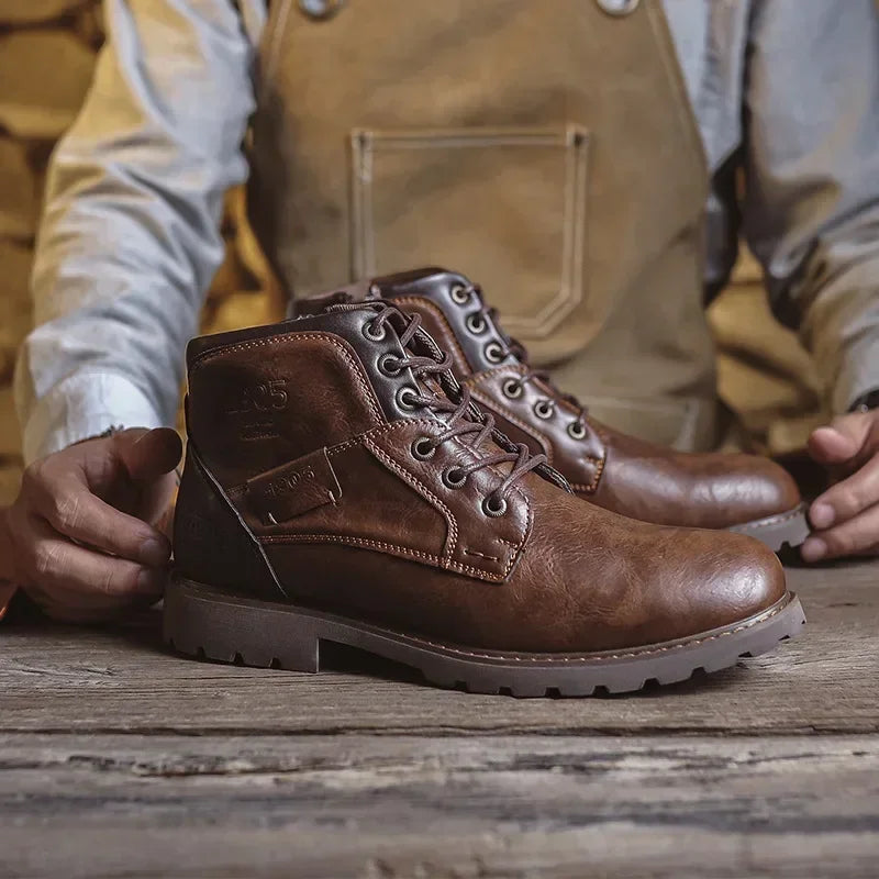Men's Leather Boots Black Brown Laces