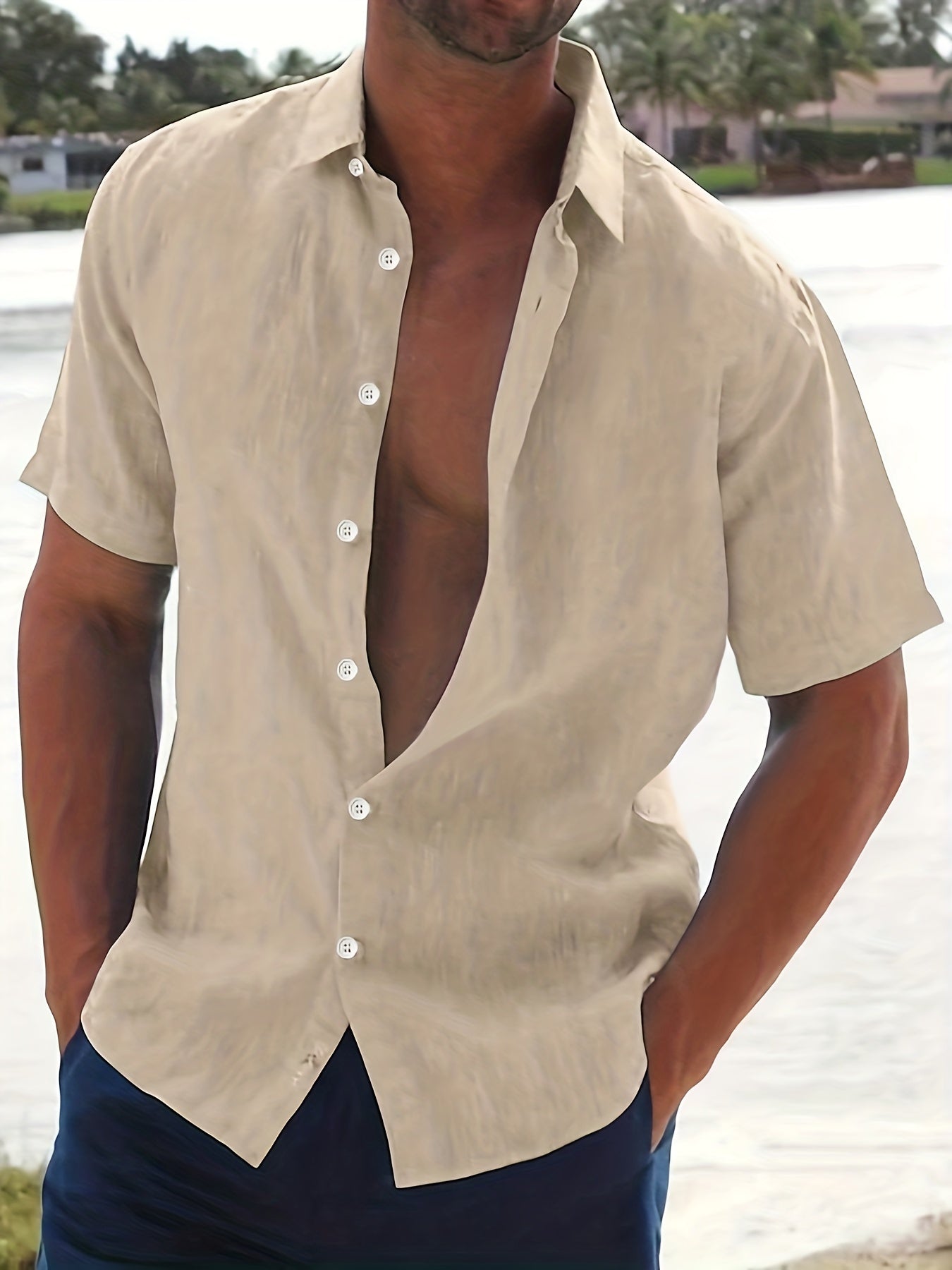Men's Linen Short Sleeve Shirt Summer