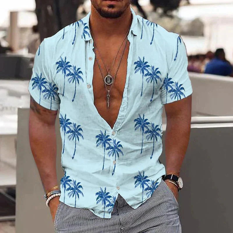Men's Short-Sleeve Linen Shirt with Buttons