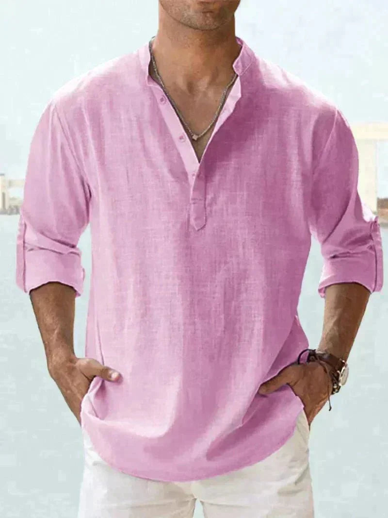 Men's Lightweight Linen Long-Sleeve Button-Down Shirt