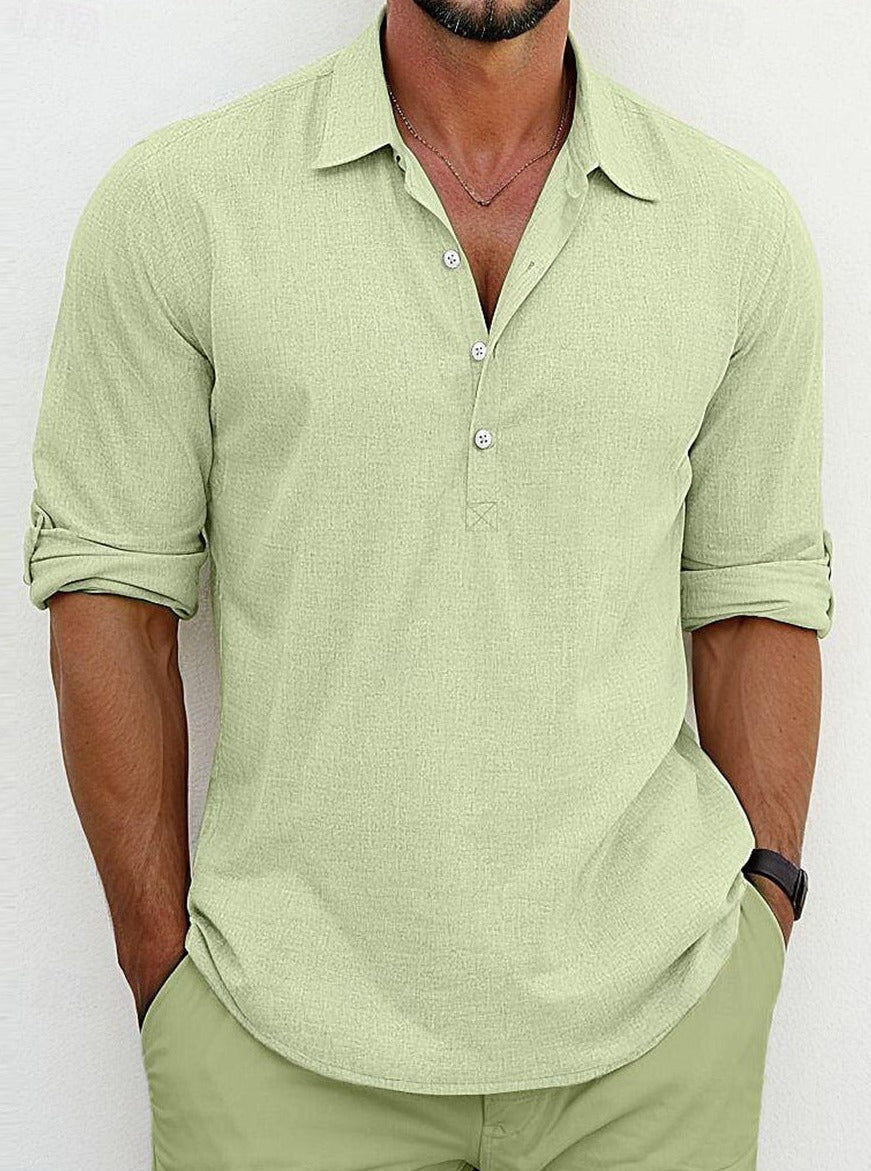 Men's Long-Sleeve Linen Polo Shirt
