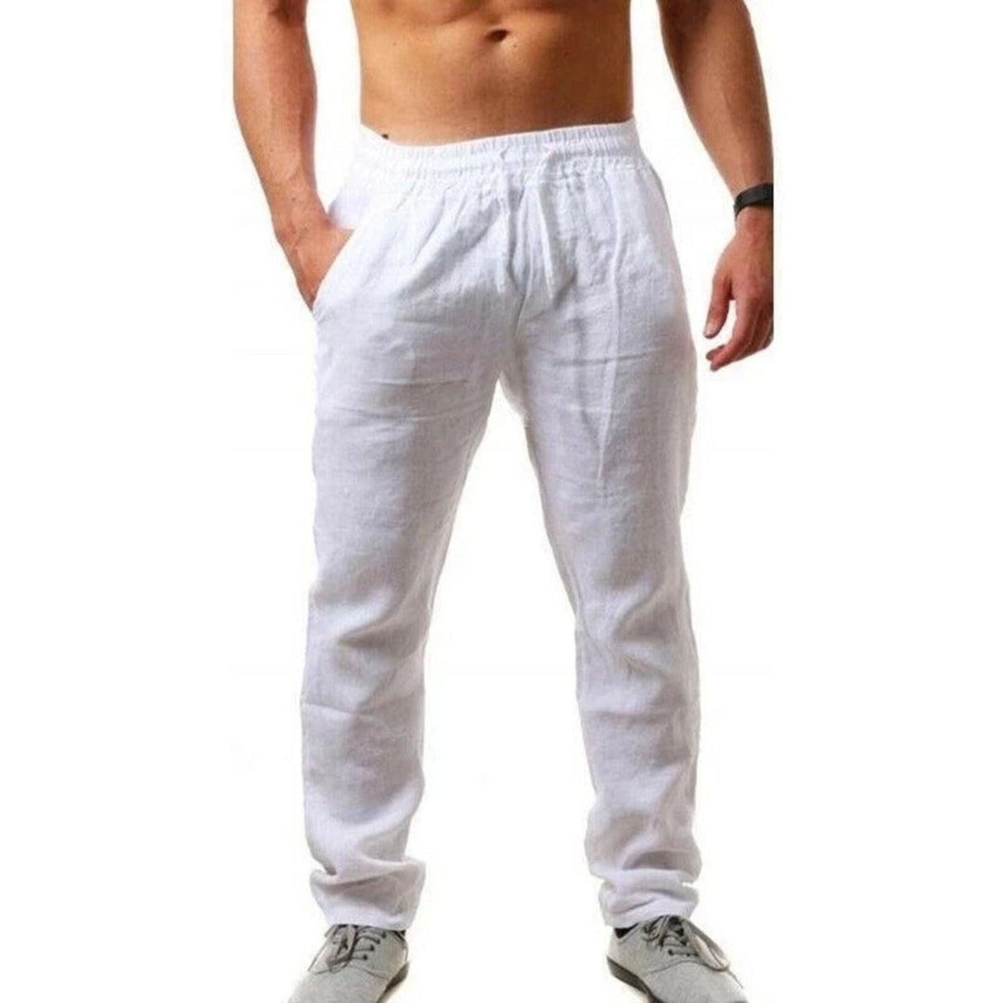 Men's Linen Pants Summer Breathable Elastic