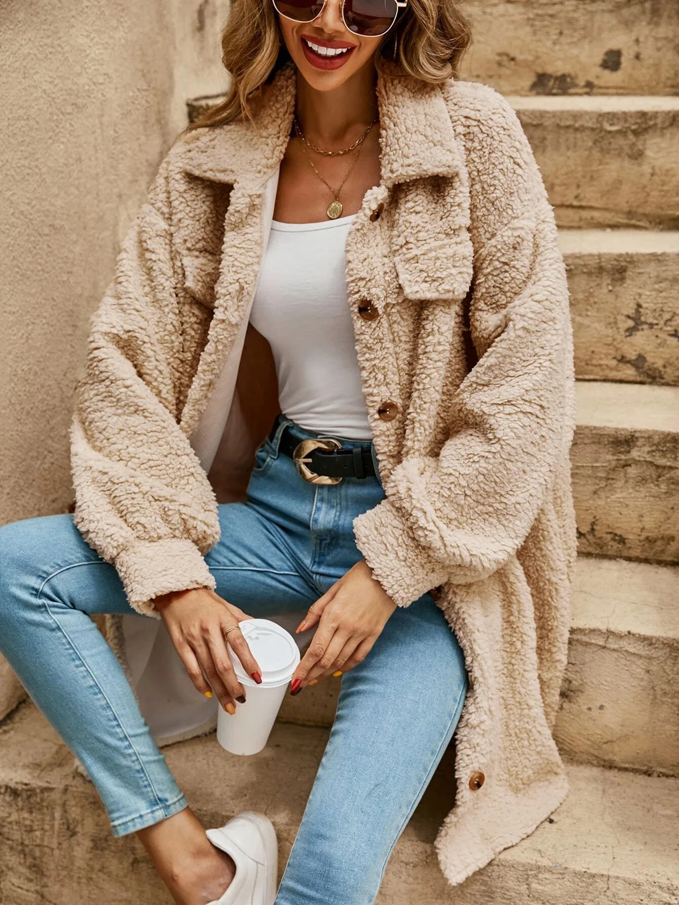 Women's Teddy Cardigan Long Sleeve Button-Down