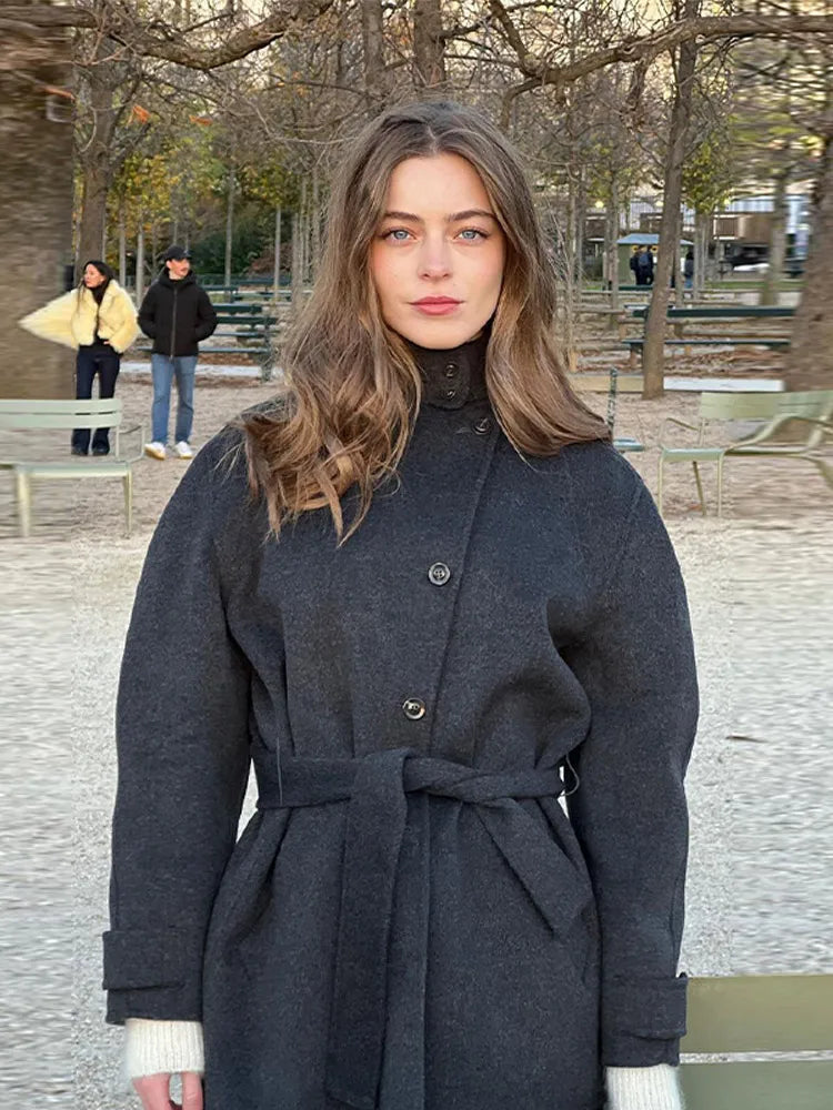 Women's Winter Coat Short Stand-up Collar Belt