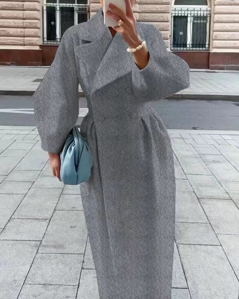 Elegant Women's Wool Coat Winter Classic with Wide Lapel Design → Women's Wool Coat Elegant Winter
