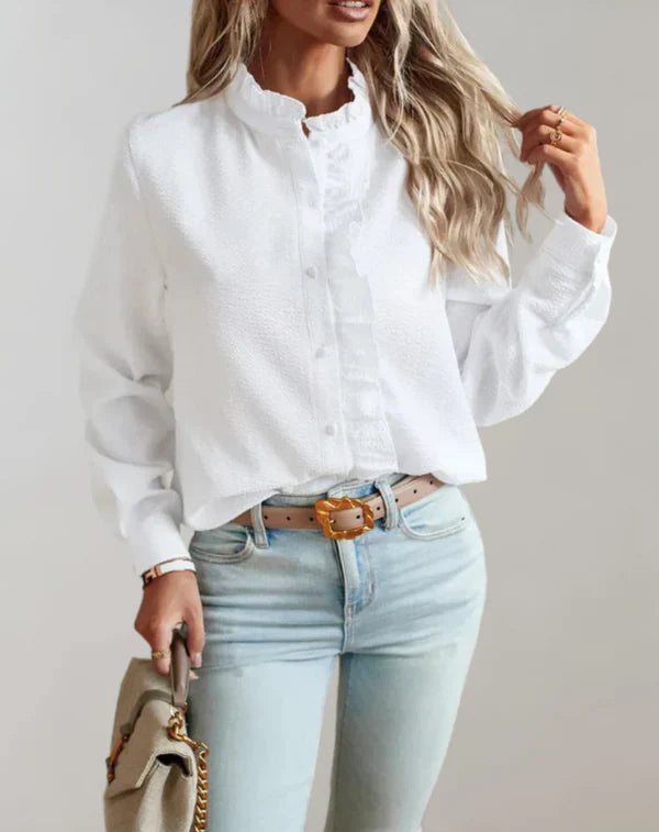 Elegant Women's Long-Sleeve Ruffle Blouse