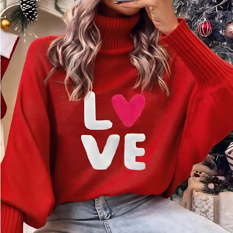 Women's Turtleneck Sweater Long Sleeve Love Design