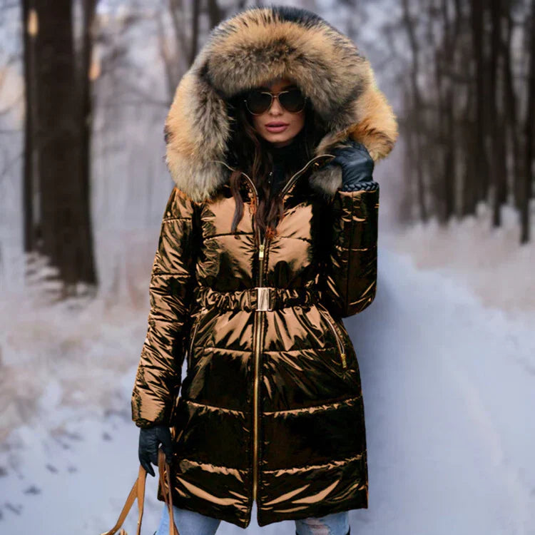 Women's Winter Jacket Warm Hooded Shiny Fabric