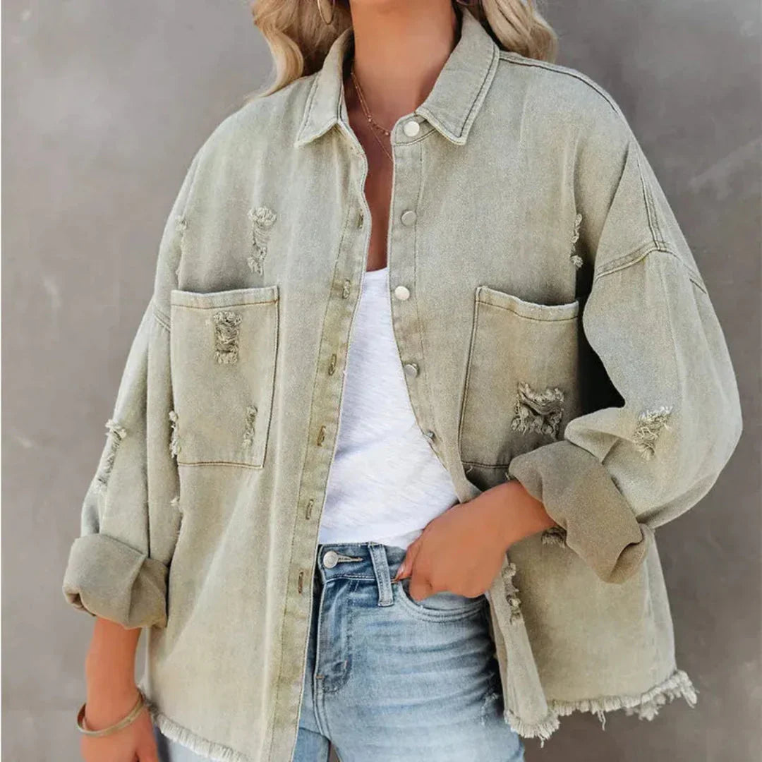 Ribbed Denim Jacket Trendy Grunge Style