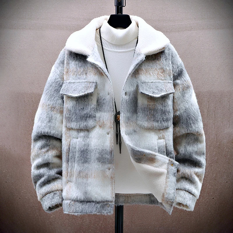 Stylish Plaid Jacket Warm Fleece Lining