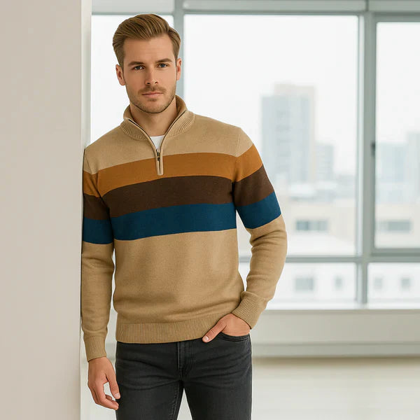 Men's Striped Quarter-Zip Sweater