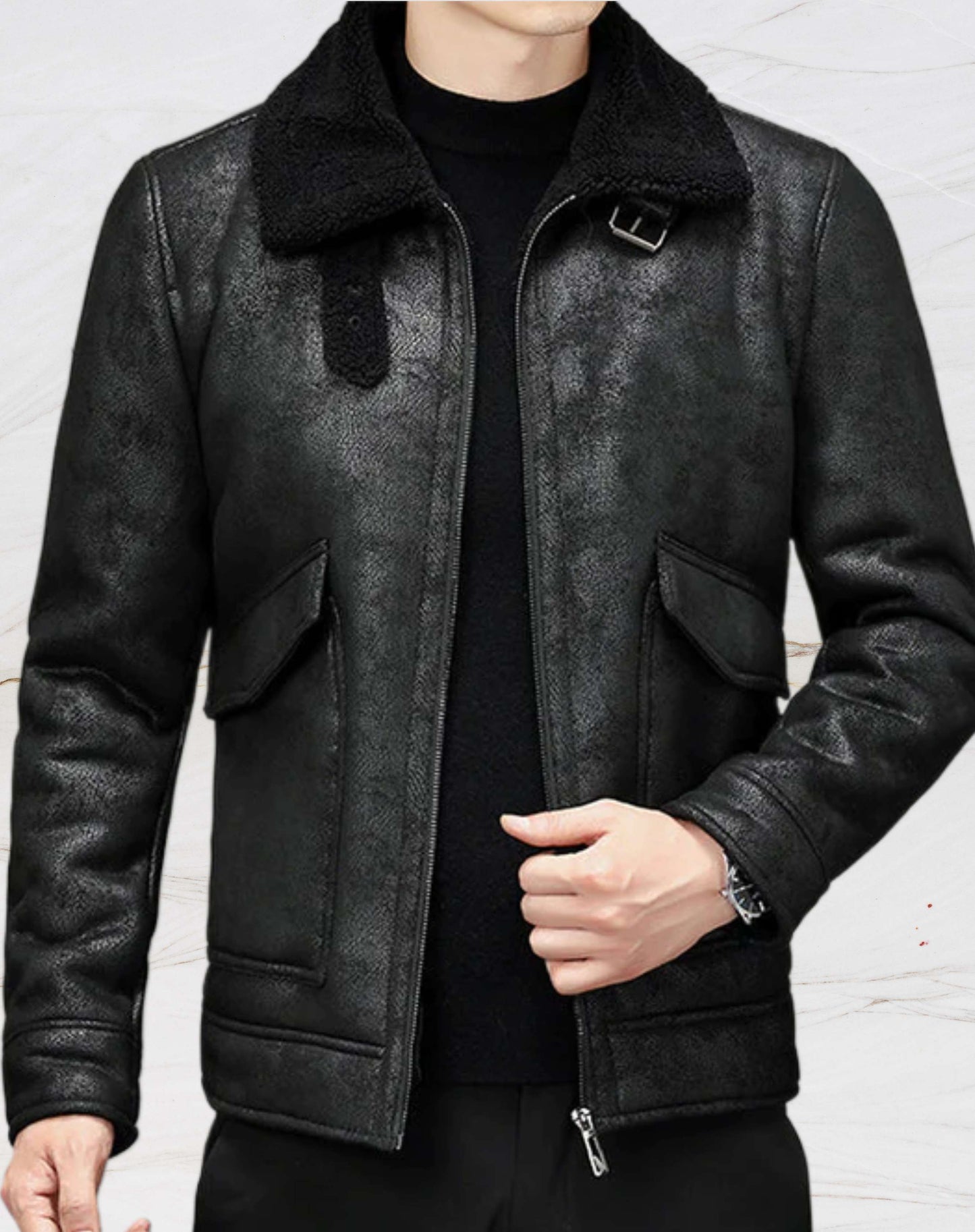 Brown Leather Jacket Vintage Style Faux Fur Coat
