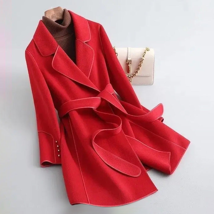 Slim Fit Winter Coat Belt Wrap Style Knee Length