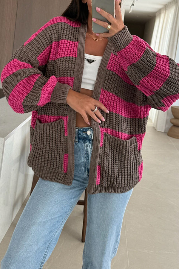 Women's Striped Knit Cardigan Loose Fit