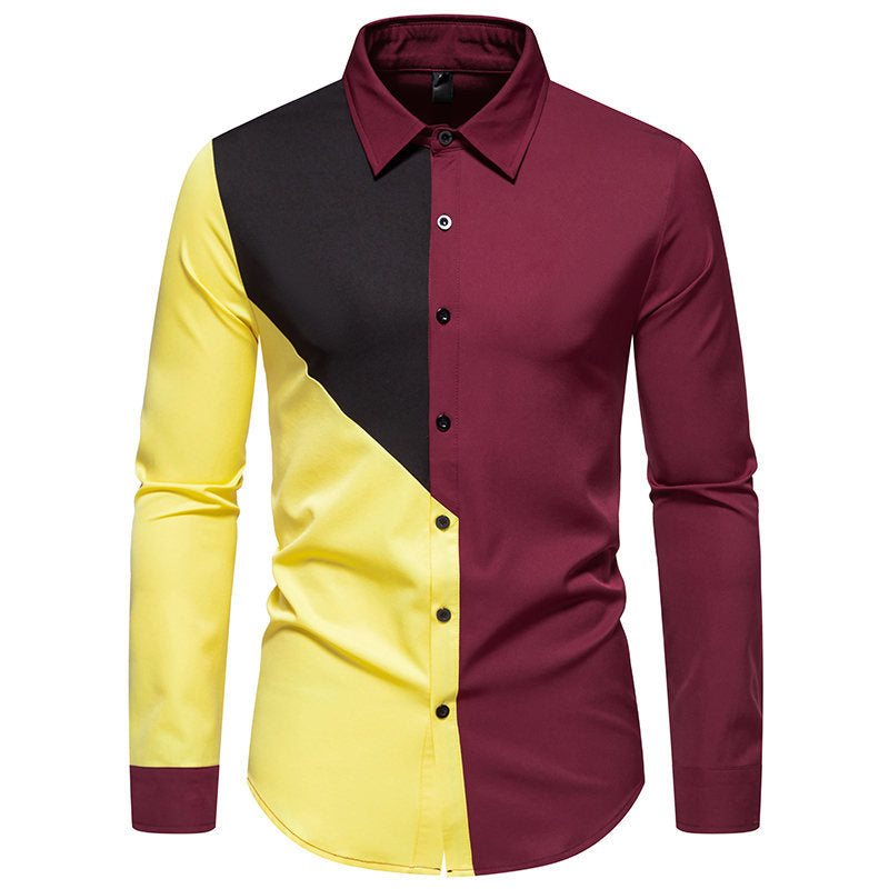 Men's Long Sleeve Shirt Modern Geometric Color Block Design